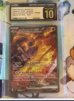 CGC 10 PRISTINE Moltres ex SAR 124/098 Glory Team Rocket Japanese Pokemon Card - Image 1