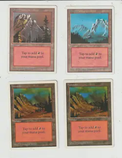 Lot x4 cartes MOUNTAIN BASIC LAND UNLIMITED MAGIC MTG ENGLISH 1993 EX-GOOD - Image 1