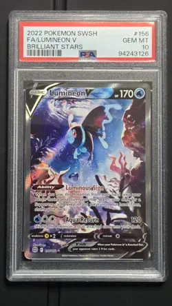 Pokemon - Lumineon V Alt Art 156 **GEM MINT PSA 10** Brilliant Stars - Image 1
