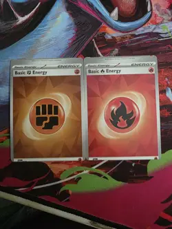 Pokemon Energy Miscut Error Card SVE EN Fire and Fighting Energy 2 Set - Image 1