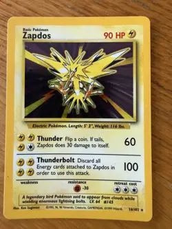 Pokemon TCG Zapdos Holo Rare Card Base Set, 16/102 - Image 1