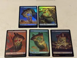 mtg Foil full art pizza lands, TMNT, 1 of each, 5 in total basic lands, unplayed - Image 1