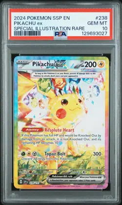 2024 POKEMON SSP EN-SURGING SPARKS SPECIAL ILLUSTRATION RARE PIKACHU EX PSA 10 - Image 1