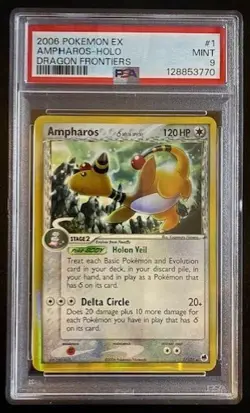 2006 POKEMON EX DRAGON FRONTIERS #1 AMPHAROS HOLO PSA 9 - Image 1