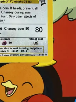 Pokemon TCG Chansey Base Set 2 - 3/130 Unlimited Holo Rare Vintage LP - Image 5