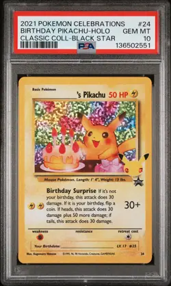 2021 POKEMON CELEBRATIONS CLASSIC COLL #24 BIRTHDAY PIKACHU-HOLO PSA 10 - Image 1