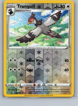 Tranquill 144/192 Uncommon Reverse Holo Card - Pokemon TCG SWSH Rebel Clash - NM - Image 1