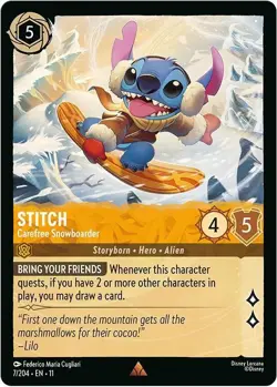DISNEY LORCANA TCG Winterspell Stitch - Carefree Snowboarder Rare 7/204 - Image 1
