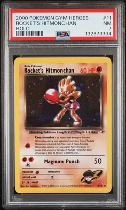 2000 POKEMON GYM HEROES #11/132 ROCKET'S HITMONCHAN HOLO RARE PSA 7 - Image 1