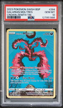2023 POKEMON SWSH BLACK STAR PROMO CROWN ZENITH TIN #284 GALARIAN MOLTRES PSA 10 - Image 1