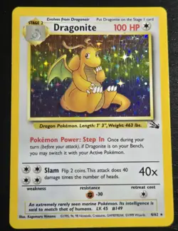 Pokemon TCG Dragonite Holo Fossil 4/62 1999 WOTC Vintage Rare - Image 1