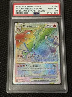 2022 Pokemon SWSH Brilliant Stars Secret #174 FA Charizard VStar PSA 10 GEM MINT - Image 1