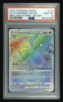 2022 Pokemon SWSH Brilliant Stars Secret #174 FA Charizard VStar PSA 10 GEM MINT - Image 2