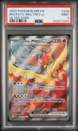 2025 POKEMON DRI EN-DESTINED RIVALS ULTRA RARE TEAM ROCKET'S MOLTRES EX PSA 9 - Image 1