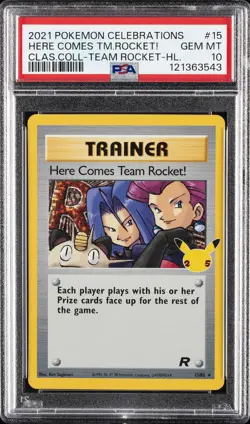 2021 POKEMON CELEBRATIONS CLASSIC COLL #15 HERE COMES TEAM ROCKET!-HOLO PSA 10 - Image 1