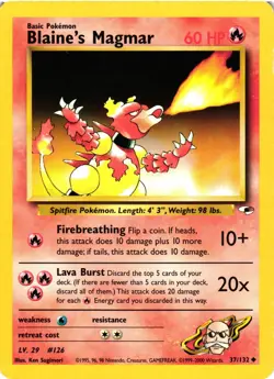Pokemon TCG Blaine's Magmar Uncommon Gym Heroes 37/132 Unlimited LP - Image 1