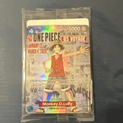 NEW Bandai Namco One Piece CCG Monkey.D.Luffy Leader Holo Promo Card US Voyage. - Image 1