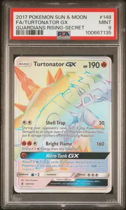 2017 POKEMON SUN & MOON GUARDIANS RISING 148 FULL ART/TURTONATOR GX SECRET-PSA 9 - Image 1