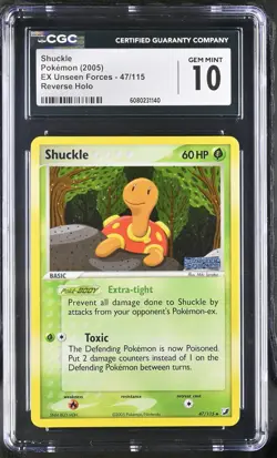CGC 10 Shuckle EX Unseen Forces 47/115 Reverse Holo Stamped Pokemon Card - Image 1
