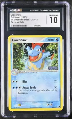 CGC 10 Croconaw EX Unseen Forces 38/115 Reverse Holo Stamped Pokemon Card - Image 1