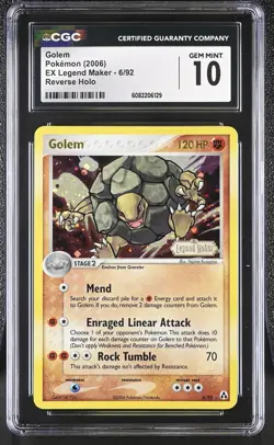 CGC 10 Golem 2006 EX Legend Maker 6/92 Reverse Holo STAMPED Pokemon Card - Image 1