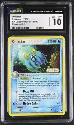 CGC 10 Omastar 2006 EX Legend Maker 23/92 Reverse Holo STAMPED Pokemon Card - Image 1