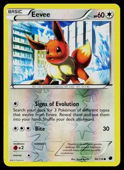 Pokemon Card - Eevee Plasma Freeze 90/116 Common Reverse Holo - Image 1