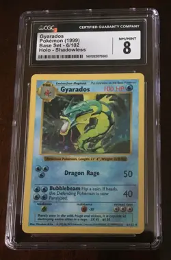 CGC 8 Gyarados Pokemon 1999 Base Set Shadowless 6/102 Holo Graded Near Mint/Mint - Image 1