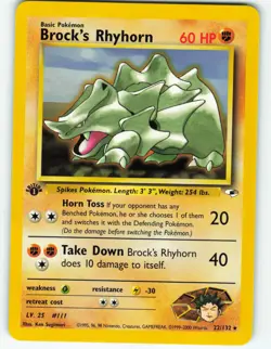 Brock's Rhyhorn - 1st Edition - 22/132 Gym Heroes - Pokemon TCG - 2000 - Image 1
