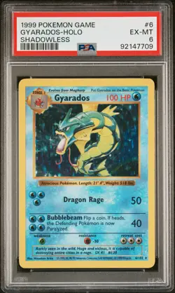 1999 POKEMON BASE SET SHADOWLESS #6 GYARADOS-HOLO PSA 6 - Image 1