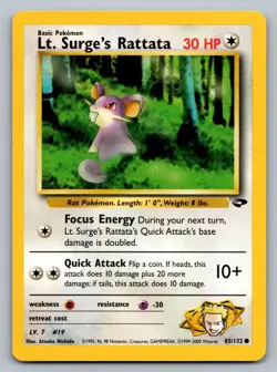 Pokemon TCG Gym Challenge Lt. Surge's Rattata 085/132 - Image 1