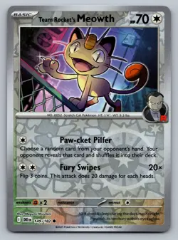 Pokemon TCG SV10: Destined Rivals Team Rocket's Meowth 149/182 Reverse Holo - Image 1