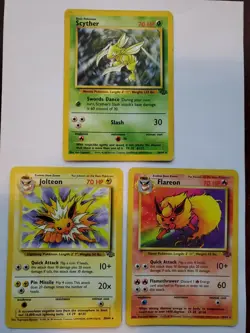 Scyther Jolteon Flareon Jungle Base Set Pokemon Card Base Fossil WOTC - Image 1