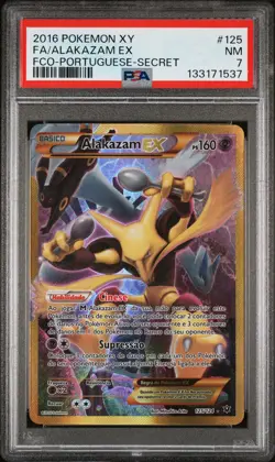 2016 POKEMON XY FATES COLLIDE PORTUGUESE-SECRET #125 FULL ART/ALAKAZAM EX PSA 7 - Image 1
