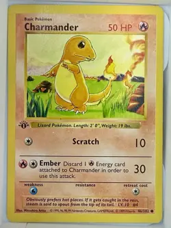 Pokemon Charmander Base Set (Shadowless) 1st Edition 50 HP 46/102 WOTC 1999 - Image 1