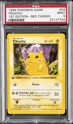 1999 POKEMON BASE SET 1ST EDITION-RED CHEEKS #58 PIKACHU PSA 9 - Image 1
