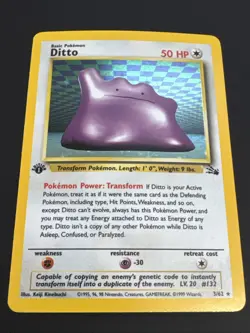 Ditto 3/62 Fossil Unlimited Holo First Edition 1999 Vintage Pokemon TCG NM - Image 2