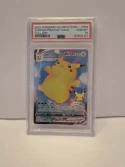 2021 POKEMON CELEBRATIONS #009 FULL ART/SURFING PIKACHU VMAX PSA 10 - Image 1
