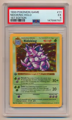 PSA 5 Pokemon Base Set 1st Edition Holo Rare Nidoking 11/102 EX Condition! - Image 1