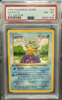 1999 POKEMON BASE SET 1ST EDITION #63 SQUIRTLE PSA 8 - Image 1