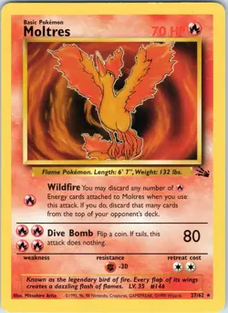 Moltres Fossil 27/62 Unlimited Pokemon TCG WOTC - Vintage - Image 1