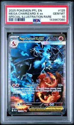 2025 POKEMON PFL EN-SPECIAL ILLUSTRATION RARE #125 MEGA CHARIZARD X EX PSA 10 - Image 1