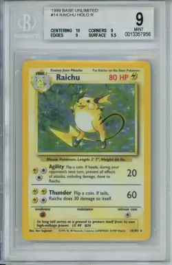 BGS 9 - 1999 Pokemon Raichu Base Set 14/102 Holo - Strong Subs! - Image 1