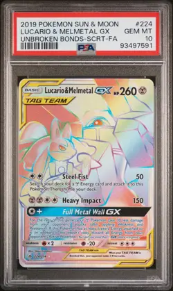 PSA 10 Lucario & Melmetal GX 224 Secret Rare Unbroken Bonds Pokemon TCG Gem Mint - Image 2