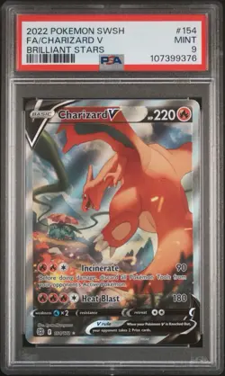 2022 POKEMON SWORD & SHIELD BRILLIANT STARS #154 FULL ART/CHARIZARD V PSA 9 - Image 1