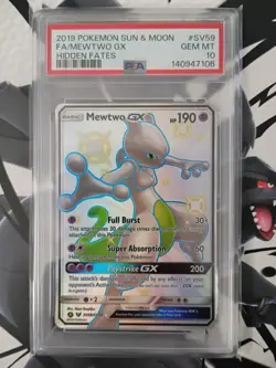 2019 POKEMON SUN & MOON MEWTWO GX SV59/SV94 HIDDEN FATES PSA 10 - Image 1