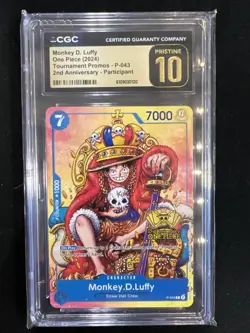 CGC Pristine 10 Monkey D. Luffy P-043 2nd Anniversary Tournament Promo One Piece - Image 1