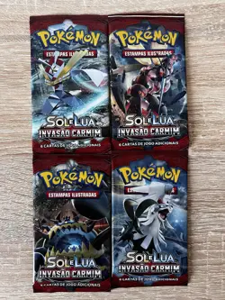 4x Pokemon TCG Booster Pack Lot (6 Cards) Sun & Moon Crimson Invasion Portuguese - Image 1
