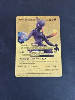 Pokemon Mewtwo GX Gold Foil Fan Art Collector Card - 300 HP - Image 1
