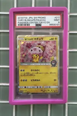 [PSA 9] Cherry Blossom Afro Pikachu Pokemon Card Japanese 211/SM-P 2018 Promo - Image 1